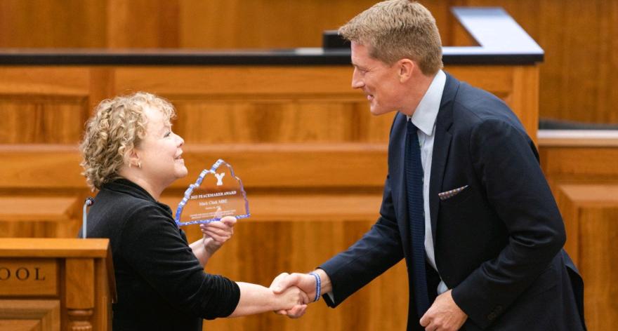 Congratulations to Mr. Mark J.M. Clark, CEO of Generations For Peace - Jordan, for receiving the 2022 Peacemaker Award by Brigham Young University Law School's Center for Peace and Conflict Resolution.