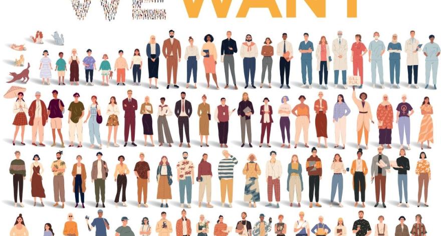 A graphic consisting of different illustrations of people 