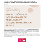 Cover photo of handbook with written text in Slovene language "handbook for educators on gender-responsive inclusion of migrant children in the educational process"